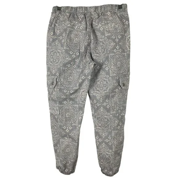 Light Bluish Gray Paisley Cargo Jogger Pants With Elastic Waist & Drawstring - Picture 2 of 9
